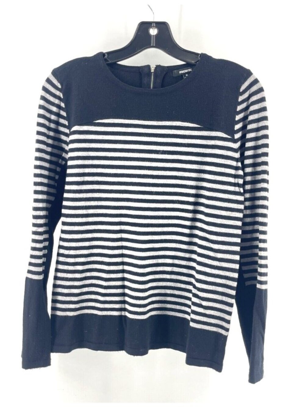 Premise Women's Long Sleeve Black Gray Striped Knit Sweater Size M
